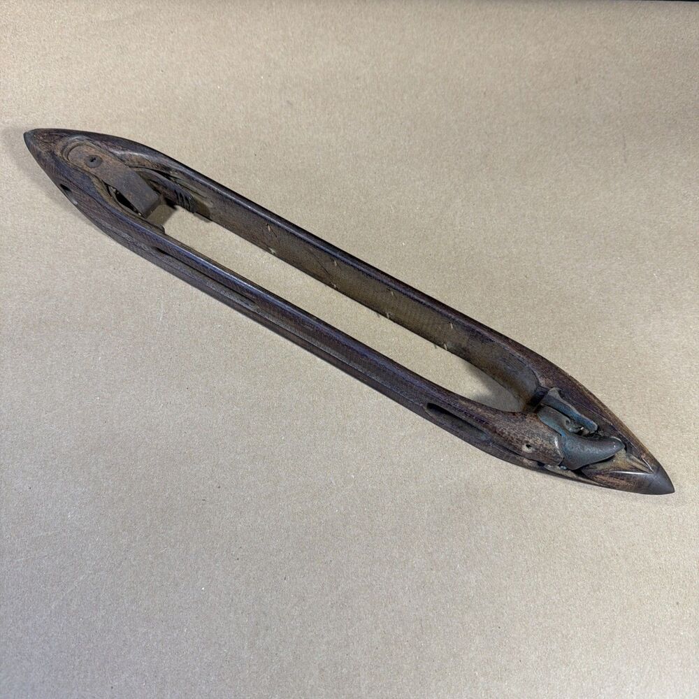 Vintage Draper Tru-Mold Wood Textile Weaving Loom Shuttle Boat Metal Ends 16.5